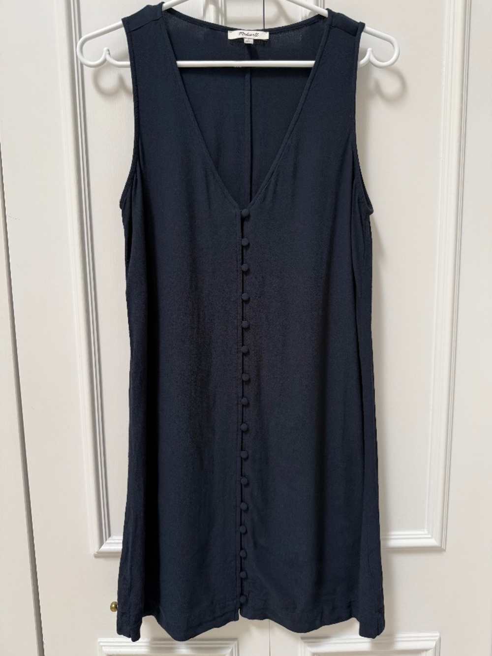 Madewell Navy Button Front Dress Medium Viscose Sleeveless Mini (35" length)